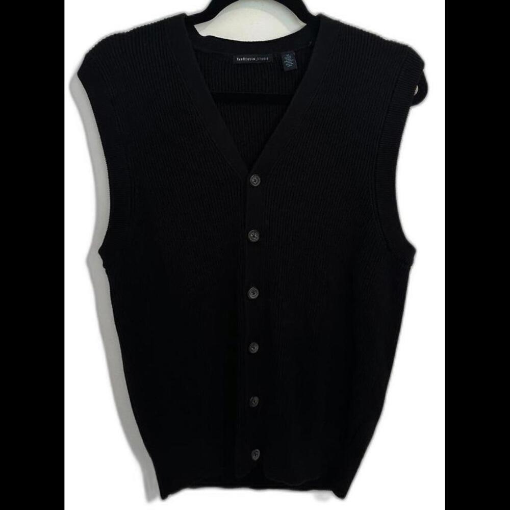 Vintage VanHeuson Studio Black Knit Button Down Vest